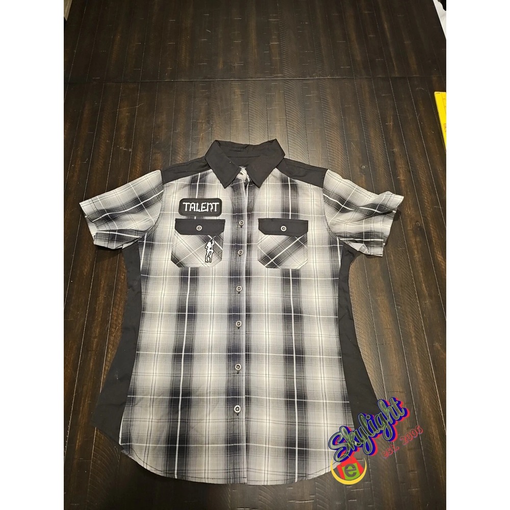 Throttle Women Strip Club Choppers Garage Work Shirt Adult Plaid‎ Talent Sz S/m
